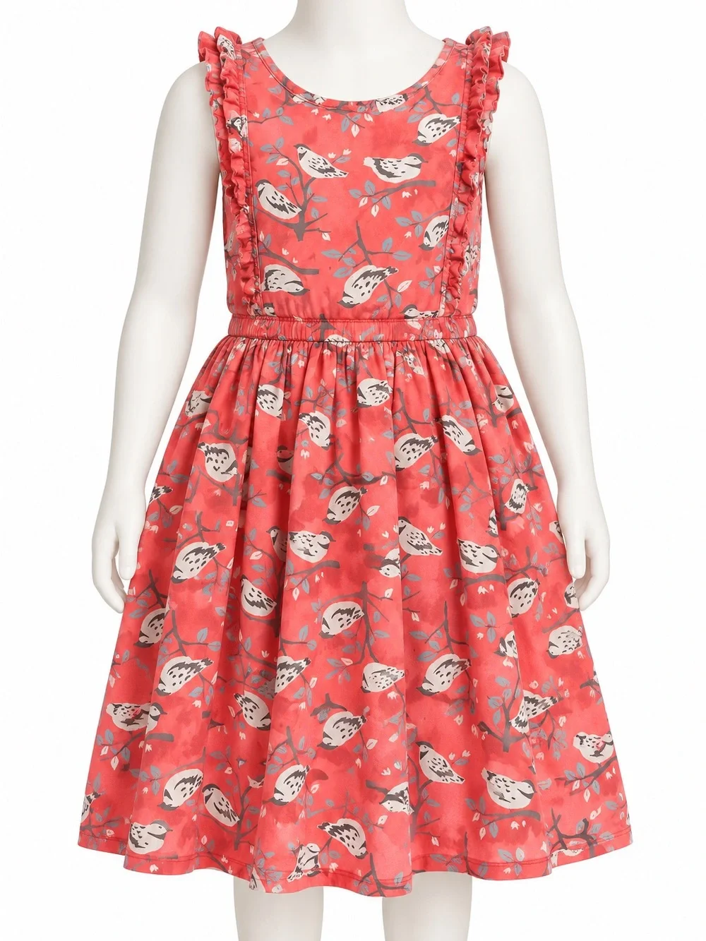 Carter's Coral Bird-Print Ruffle-Trim Dress